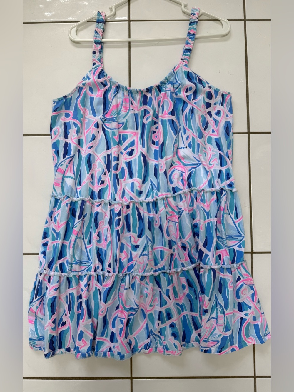 ⚓️ 💗 Lilly Pulitzer pink blue Loro Swing Dress in “Reel Nauti" print L